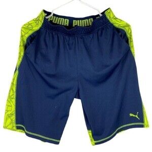 Puma Bermuda Shorts Boys Large Blue Fluorescent Yellow Casual Shorts